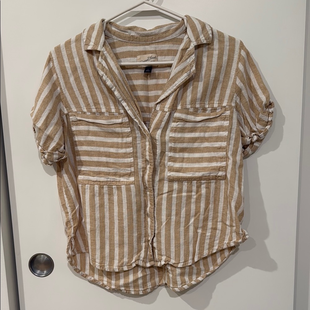 Universal Thread Tan and White Striped Button Down Shirt